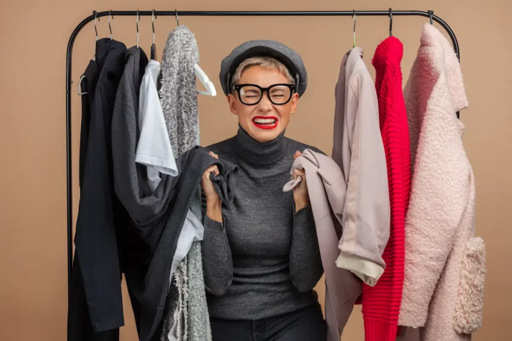 Une femme qui prépare une capsule wardrobe femme