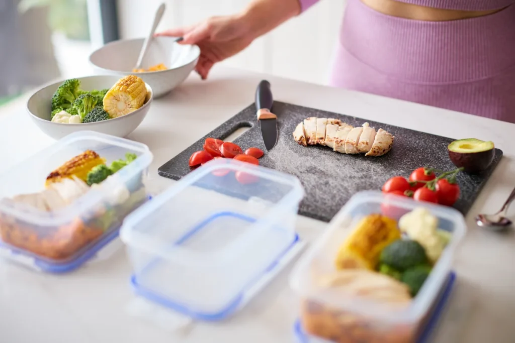 Une femme qui fait du batch cooking